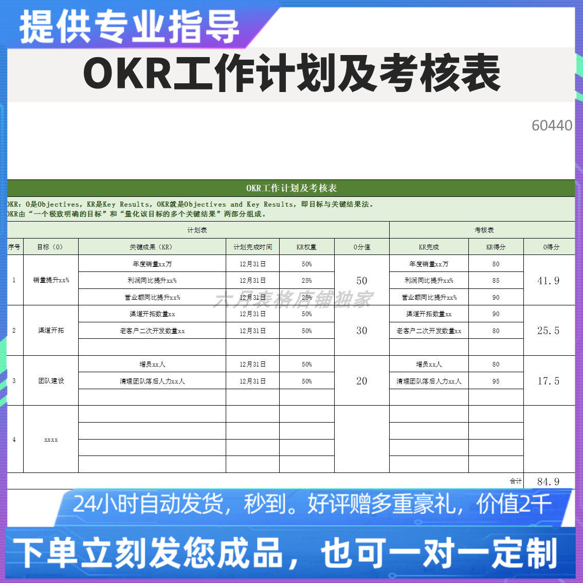 原创设计精品okr工作计划及考核表excel表格定制