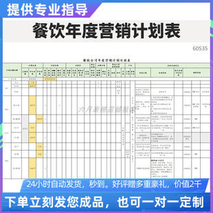 原创设计精品餐饮公司年度营销计划日历表EXCEL表格WPS系统
