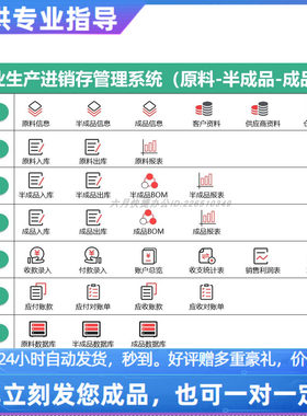 原创设计原料半成品带BOM进销存出入库统计含权限EXCEL表格WPS