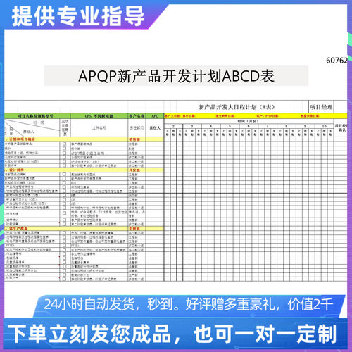 原创设计APQP新产品开发计划ABCD表EXCEL表格定制