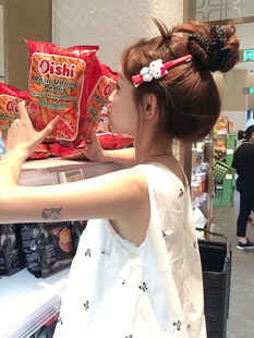 波点羊 卡通可爱HelloKitty发夹女长款红色刘海夹无痕侧边夹子