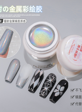 新款首发进口高亮度镭射金属胶勾边绘画超闪美甲专用指甲油胶银色