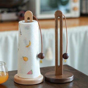 厨房实木纸巾架立式免打孔吸油卷纸挂架懒人抹布卷纸保鲜膜收纳架
