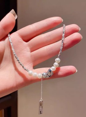 碎银子不规则拼接珍珠项链