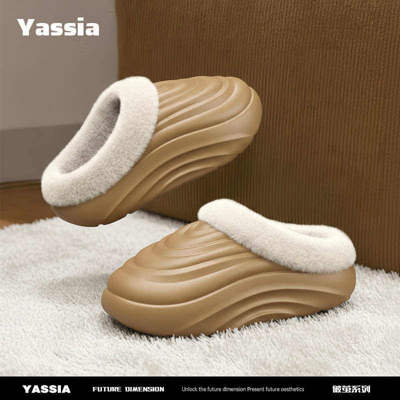 厚底包头毛毛拖鞋亚束加绒保暖