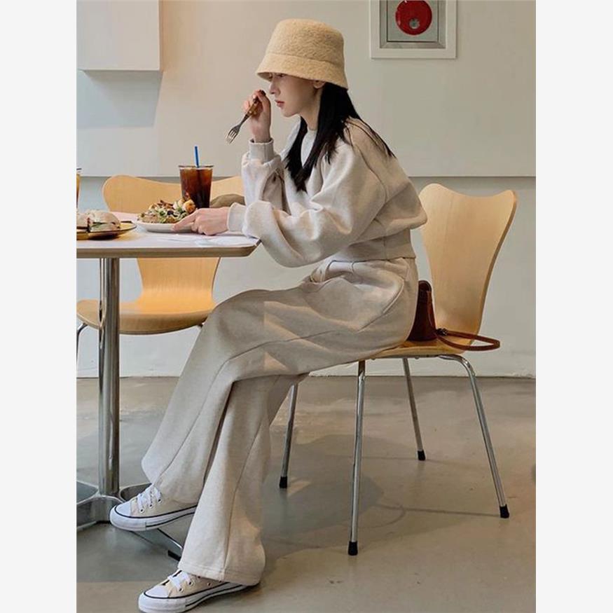 慵懒风休闲运动服套装女秋季韩版短款卫衣长裤学生宽松显瘦两件套