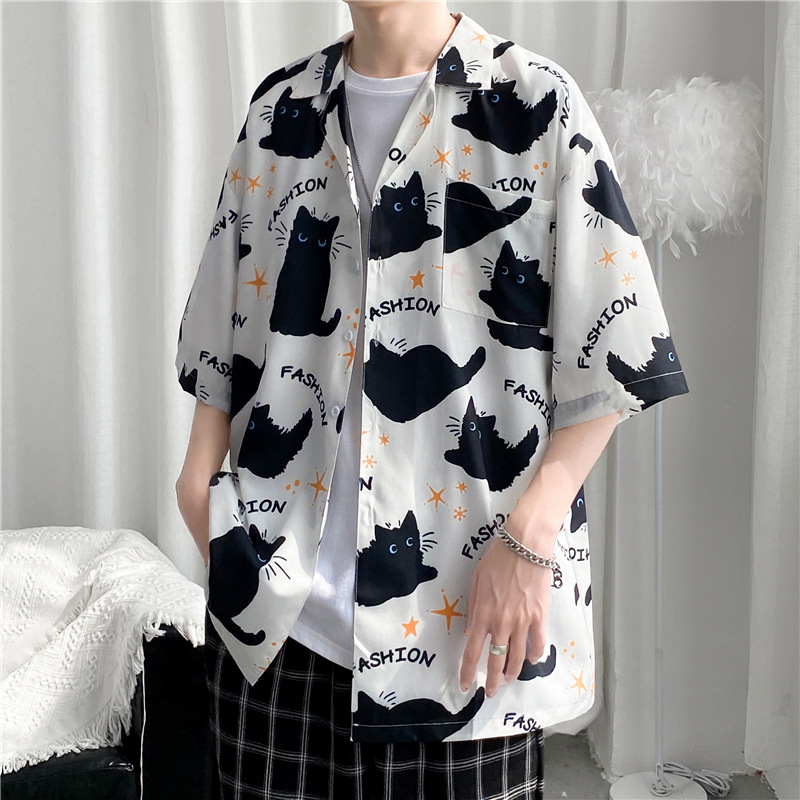 HongKong Print Summer Short Sleeve Shirt港风印花夏季短袖衬衣