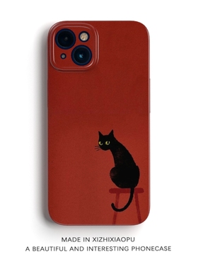 红色黑猫~小众不撞款iPhone17promax苹果14小米15新款nova13华为mate60艺术感p80适用oppo荣耀200菲林9手机壳