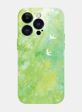春意盎然苹果16proMax手机保护壳iPhone15绿色艺术小米14软12华为nova13一加11prua70mate50适用红米k60全包