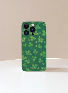 三叶草~清新绿色iPhone13promax手机壳华为nova11小米14红米k60硬壳vivox90s硬壳iqooneo7荣耀P50苹果15plus