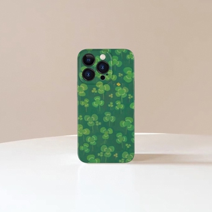 三叶草~清新绿色iPhone13promax手机壳华为nova11小米14红米k60硬壳vivox90s硬壳iqooneo7荣耀P50苹果15plus