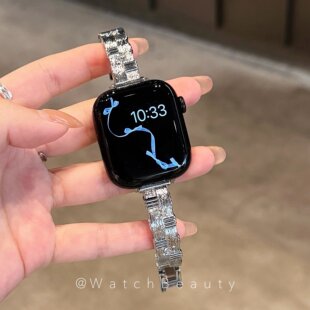 气质感编织格纹手镯款苹果手表表带适用于AppleWatch10iwatch11S9