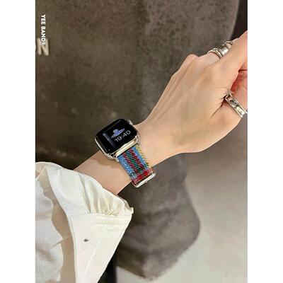 IAMYEE覆古老钱风毛呢表带适用applewatch56SES7S8S9S10iwatchS11