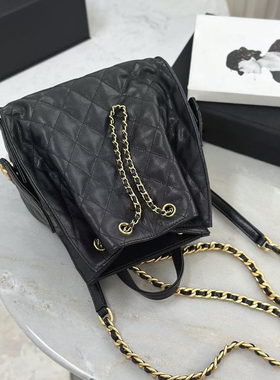 菱格纹双肩包女黑色金链条手提包大容量背包时尚女包