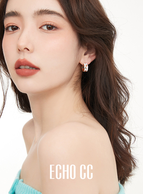 ECHO CC 油画感郁金香花朵白色耳环 C字甜美少女感ins无耳洞耳夹