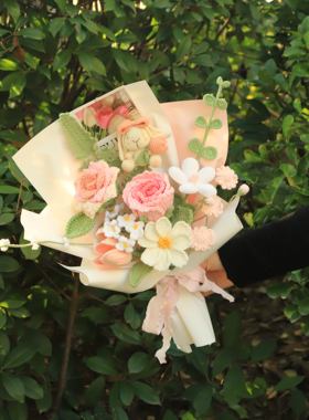 成品手工毛线针织编织永生花束钩织花女朋友实用闺蜜结婚生日礼物