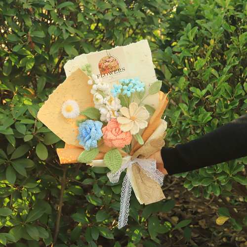 手工编织花束毛线钩织彩色花朵