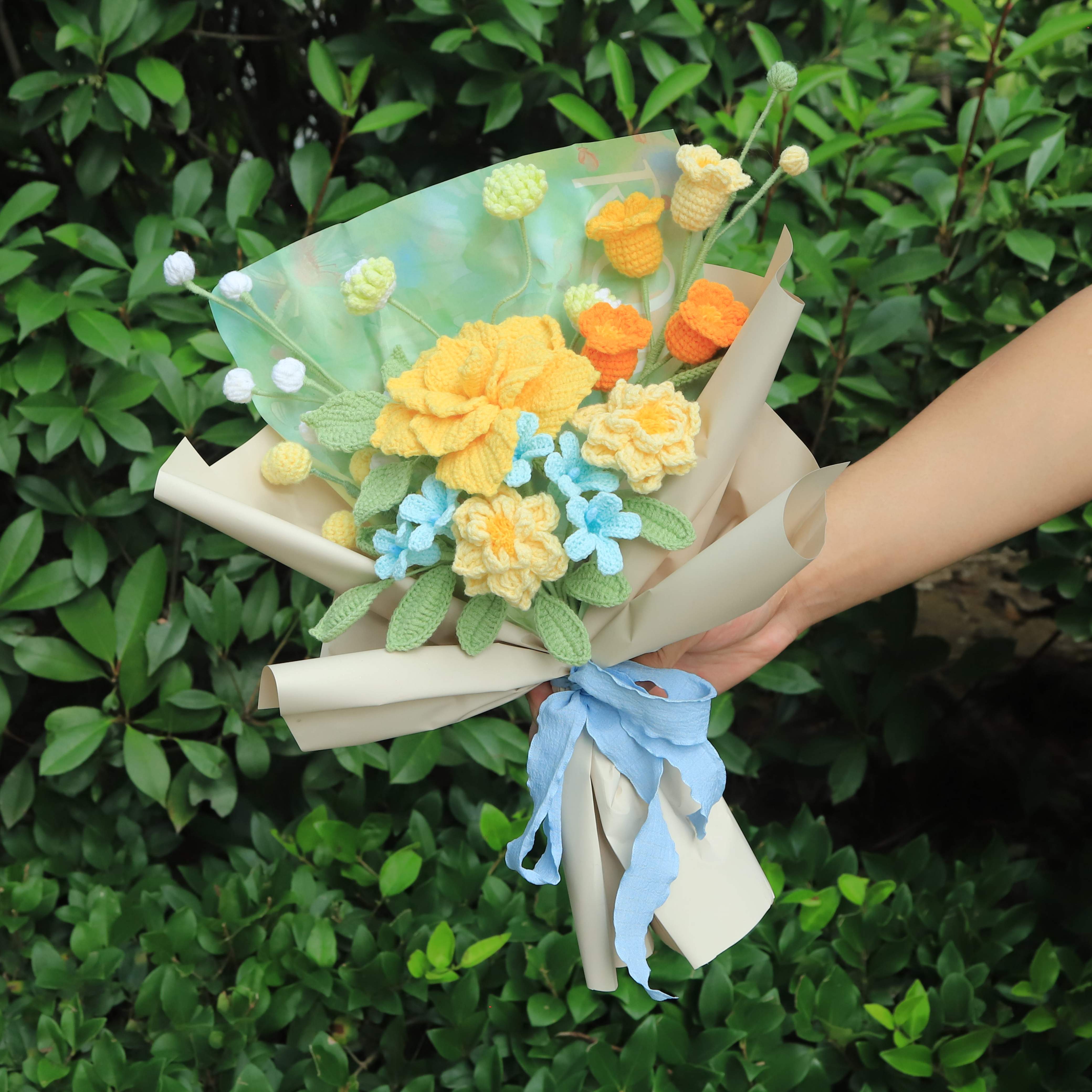 针织花束成品毛线编织玫瑰向日葵