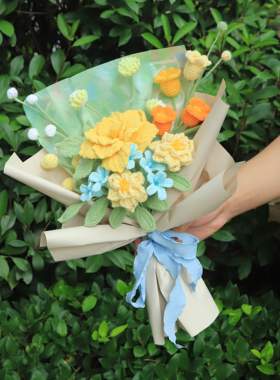 针织花束成品毛线编织玫瑰向日葵