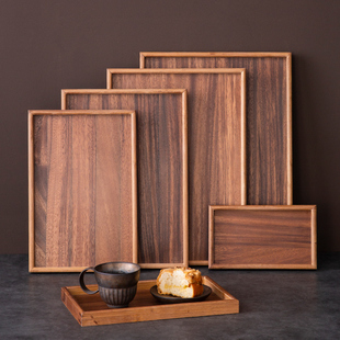 复古餐具蛋糕点心木盘家用收纳水杯茶盘中式功夫茶具胡桃木茶托盘