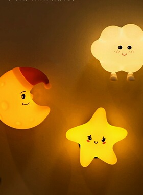 创意新款mini月亮星星云朵硅胶灯卧室可爱拍拍磁吸床头灯usb充电
