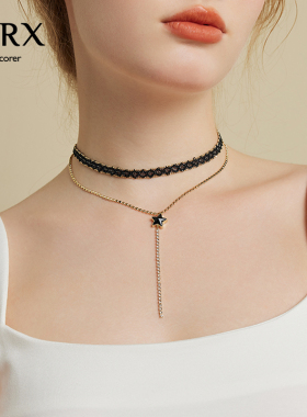 JXRX黑色五角星项链女高级感