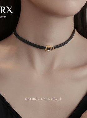 黑色小牛皮choker字母CD猪鼻子项链女锁骨链项圈甜酷辣妹风首饰