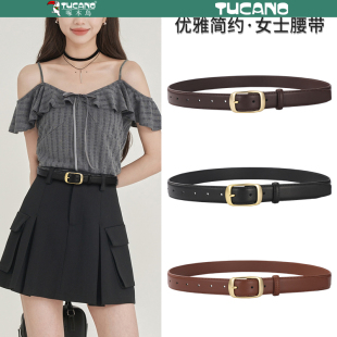 配牛仔裤 牛皮女款 腰带女 2025新款 啄木鸟女士皮带真皮简约百搭韩版