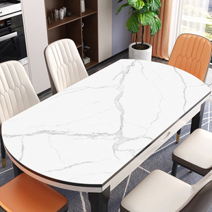 2026新款桌布椭圆折叠圆桌半圆弧形餐大理石纹桌垫防油防水茶几垫