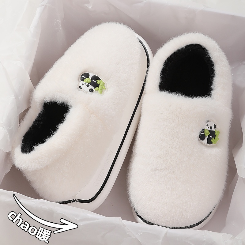 2025新款棉拖鞋女秋冬月子鞋包跟可爱棉鞋熊猫毛毛绒拖鞋室内家居