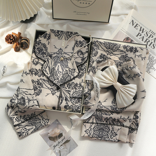 轻奢气质涤麻印花睡衣礼盒装送女生闺蜜妈妈新年情人节生日礼物