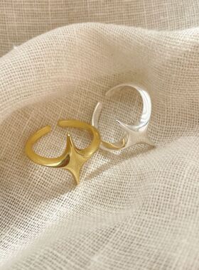 重工四芒星开口戒指s925纯银星光戒指小众ins简约个性高级感指环