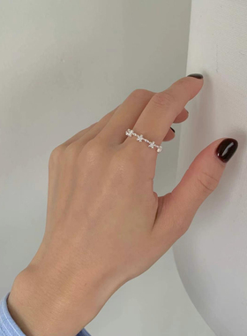 韩国东大门饰品花朵小清新银戒指女时尚网红开口可调节指环