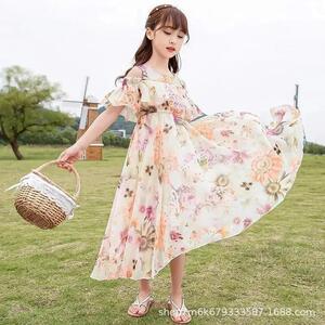 女童连衣裙夏装大童洋气碎花雪纺公主裙2021新款儿童夏季女孩裙子