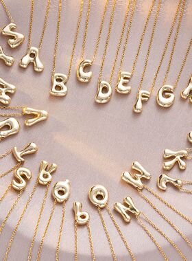 项链女跨境光面气球泡泡可爱胖乎乎26个英文字母欧美风气质锁骨链