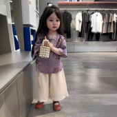 新中式 圆领套装 两件套新款 盘口印花女童七分袖 童装 夏季