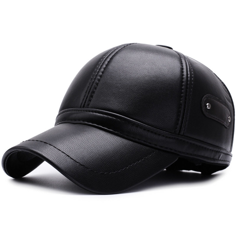 秋冬天pu棒球帽保暖防风加厚护耳棉帽男士中老年爸爸爷爷防水皮帽