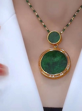 新款玛瑙碧玉吊坠项链女款仿天然镶玉锁骨链饰品送妈妈母亲节礼物