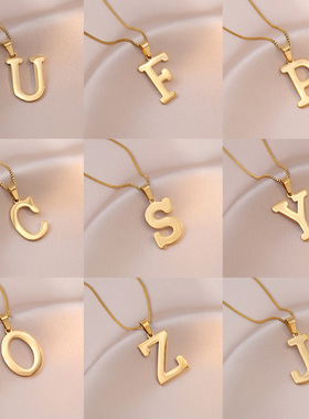 项链女26个英文字母姓氏短款锁骨链欧美时尚不锈钢首字母吊坠项链