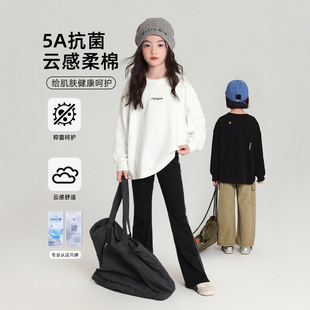 布丁哈鲁童装上衣女童简约卫衣2025秋新款儿童字母印花圆领打底衫
