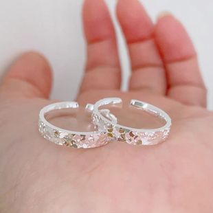 碎冰冰银戒指足银9999实心纯银指环女小众碎银子闺蜜女友礼物