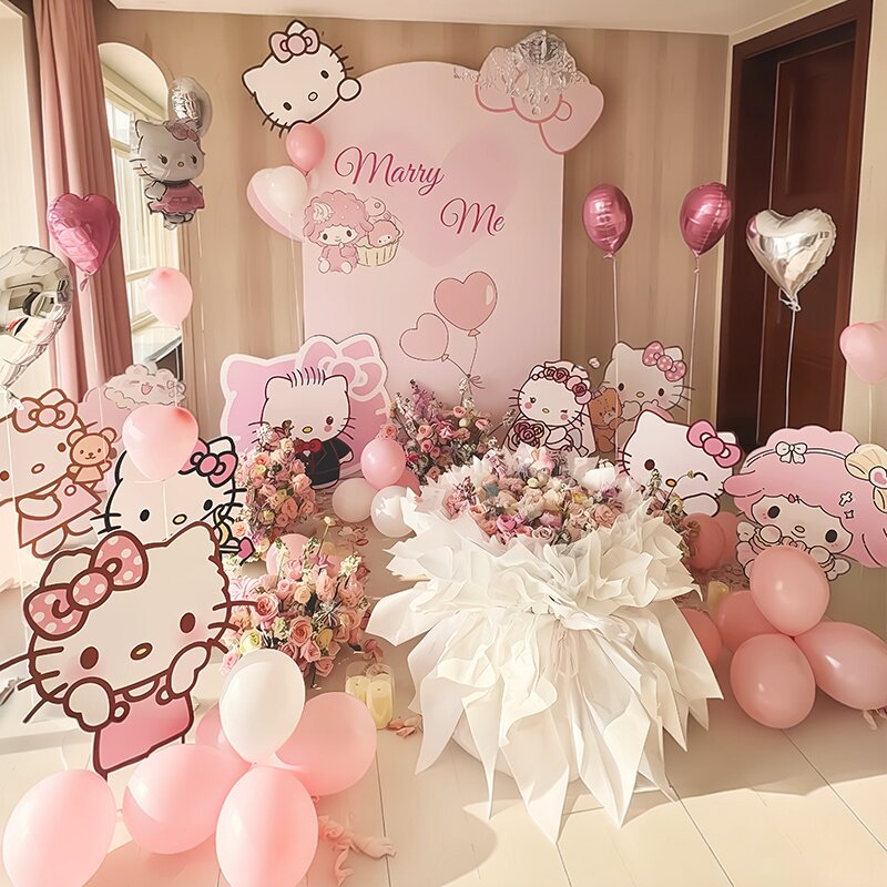 HelloKitty求婚室内布置高级感惊喜告白简约氛围仪式kt板不要气球