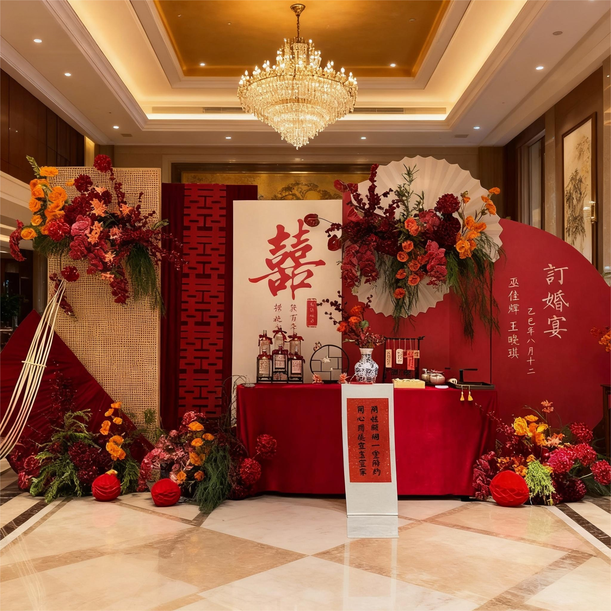 订婚宴全套装饰布置摆台套装