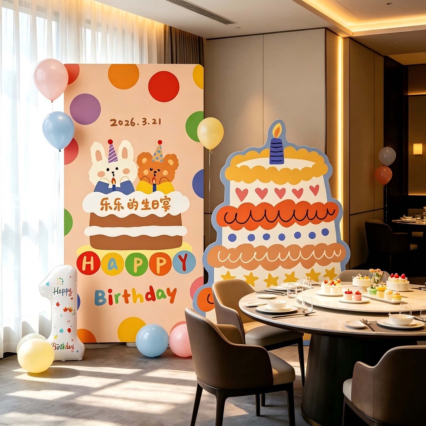 男女生小孩子生日装饰品派对场景布置居家氛围仪式感拍照道具KT板