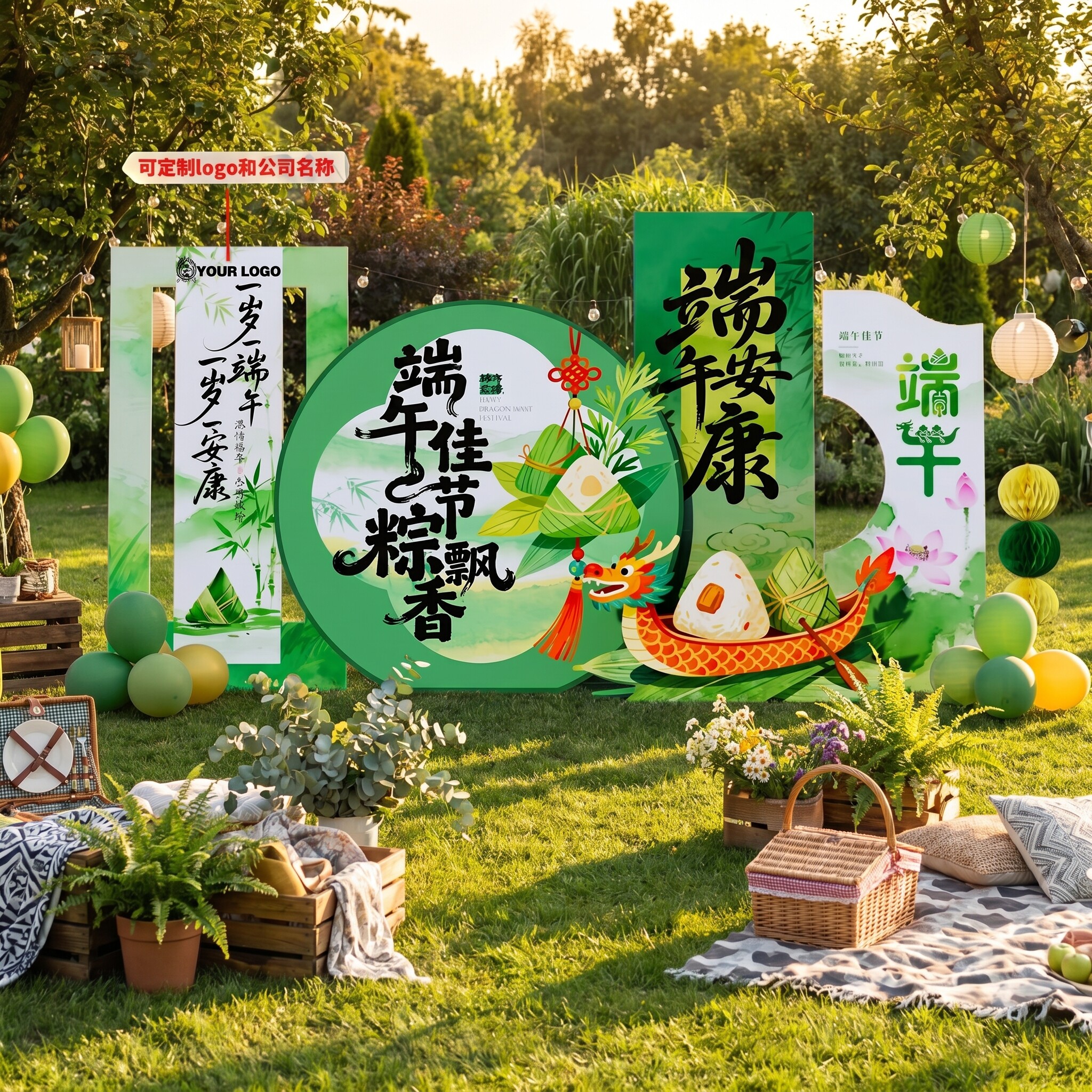 端午节场景布置氛围装饰商场户外打卡墙粽子主题活动背景墙kt展板