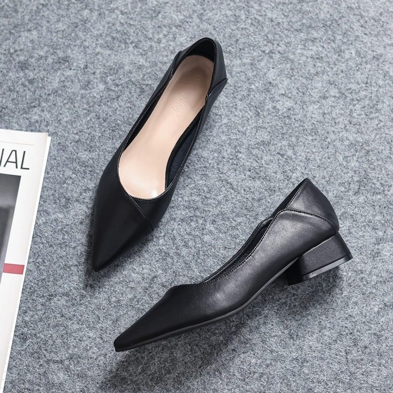 真皮软皮女式工作鞋2025春季新软底尖头平底鞋黑色平底鞋低跟多功,女鞋,浅口单鞋,淘宝优惠券,粉丝福利购,淘宝优惠卷