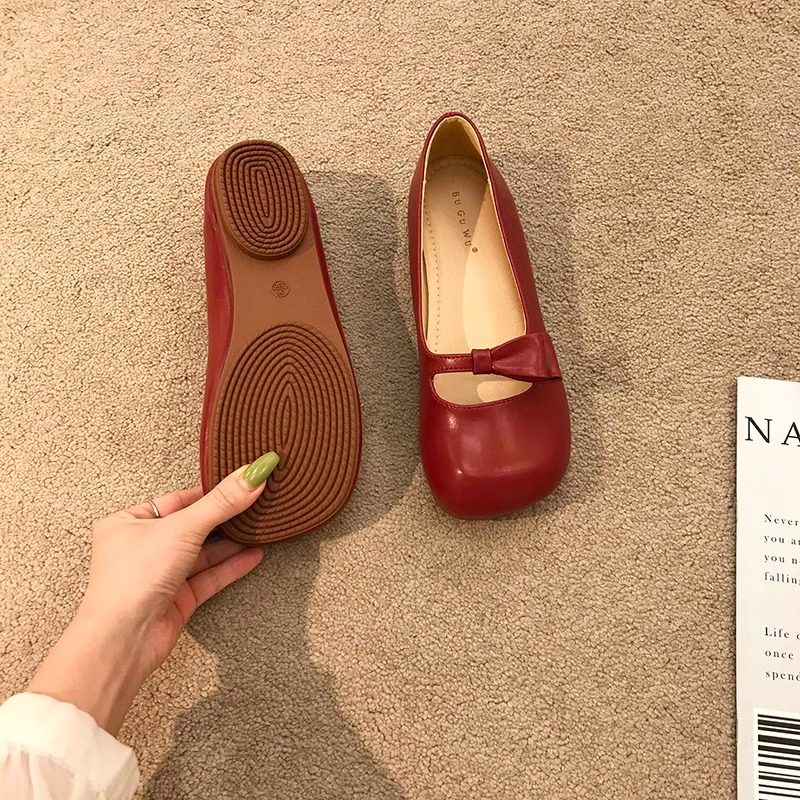 法式复古平底豆豆鞋女2025年春季新款浅口配裙子蝴蝶结玛丽珍单鞋,女鞋,浅口单鞋,淘宝优惠券,粉丝福利购,淘宝优惠卷