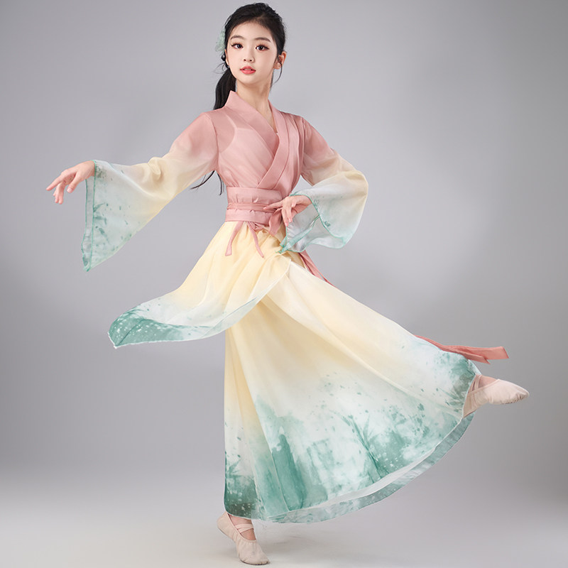 新款儿童古典舞蹈服雪纺晕染套装儿童演出服