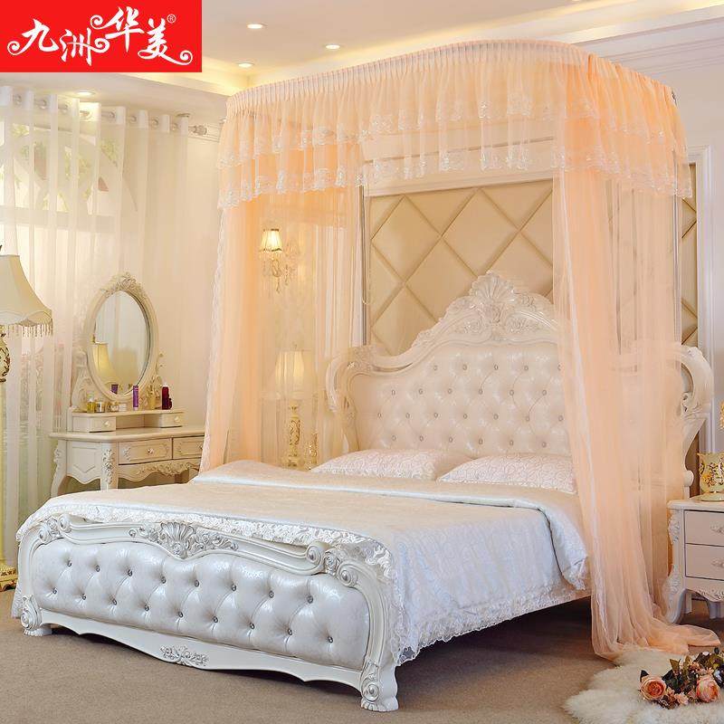 U型导轨伸缩蚊帐1.8m床双人家用轨道支架公主风1.5米加厚加密宫廷