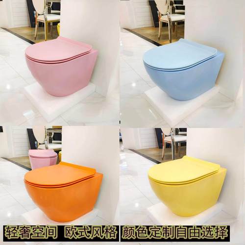轻奢彩色欧式壁挂式马桶灰色挂壁式坐便器小户型墙排入墙式马桶